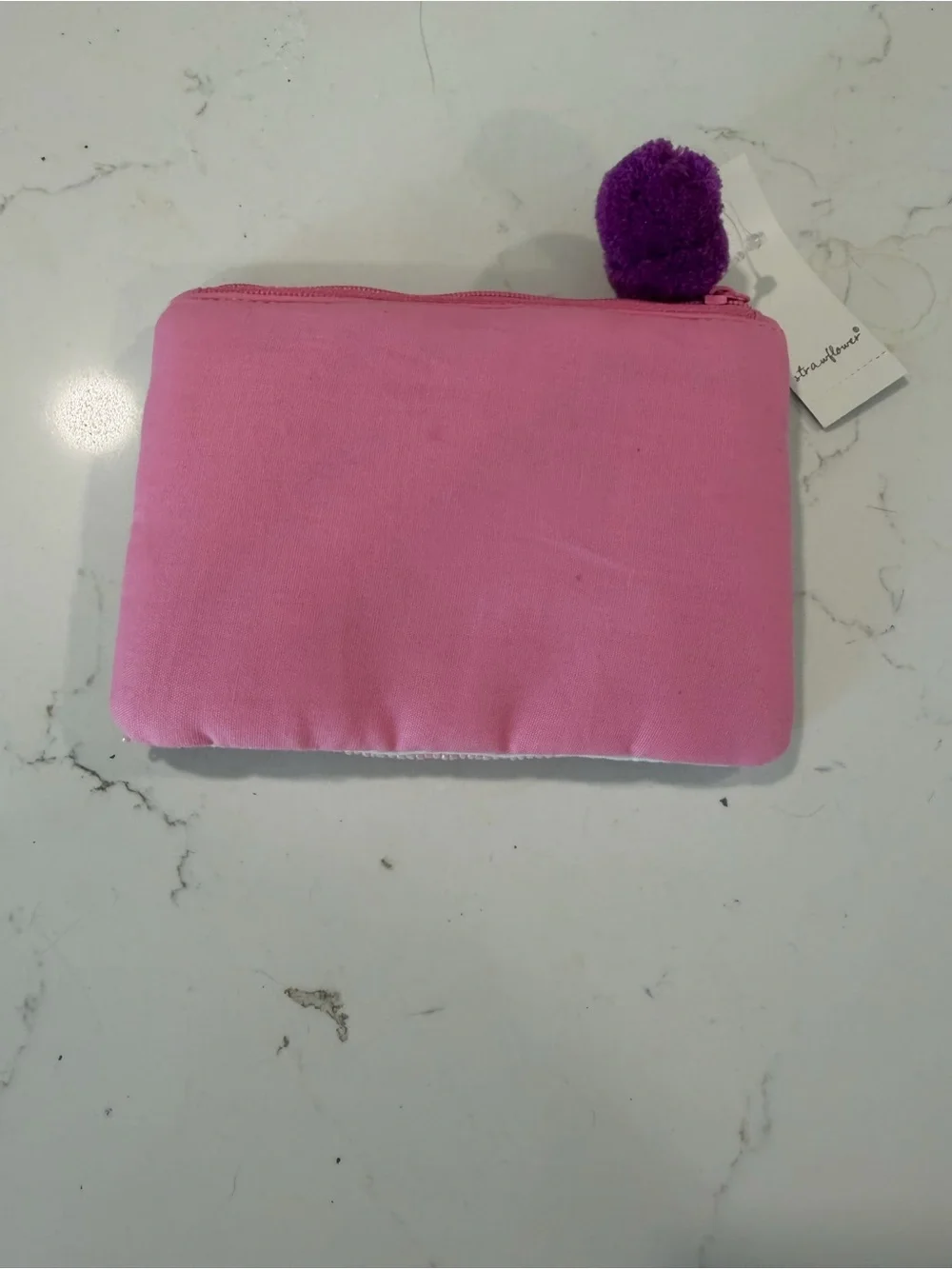 Beaded Floral Pink Pouch with Pom Pom